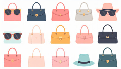 Muted Pastel Flat Icons of Fashion Accessories Set