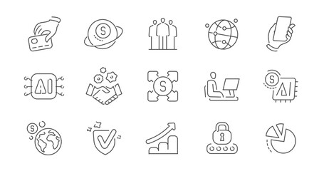 Business concept. Web outline icons set. Finance, commerce signs and symbols
