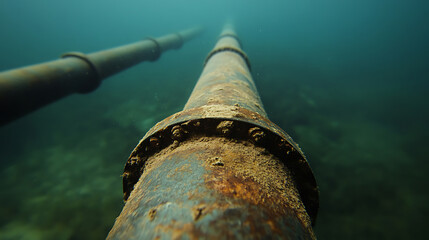 Underwater pipelines with rust create a cool contrast, with the clear blue water surrounding the man-made metal. The textures create depth, making it interesting.