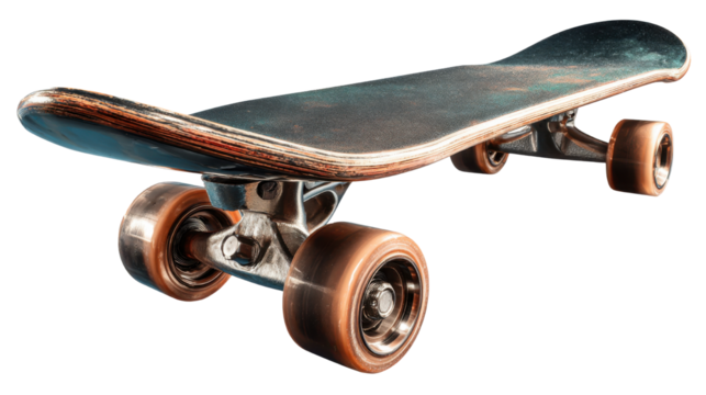 Classic skateboard with wooden deck and brown wheels symbolizing street culture freedom and youth sports lifestyle concept on white background