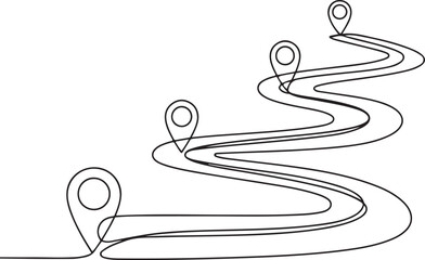 Continuous One Line Drawing of Path and Location Pointers