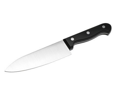 Angled Chef&rsquo;s Knife with Light Reflection Along Blade, Premium Cutlery Product Image, Isolated