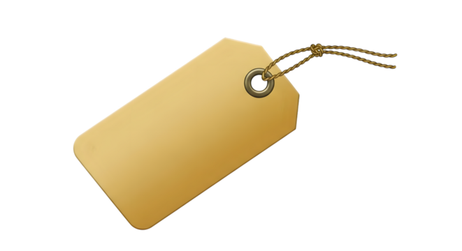 Blank brown paper tag with string isolated on transparent background