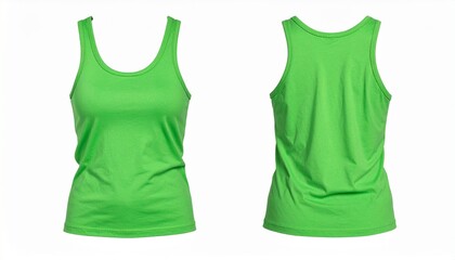 Green sleeveless athletic tank top shown from four angles on white background for editorial apparel photography activewear decor and poetic motion-themed visuals