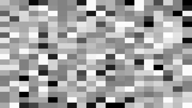 Abstract CGI motion graphics and animated background transition with white and black pixel figures. Transition mask templates. Pixel transition