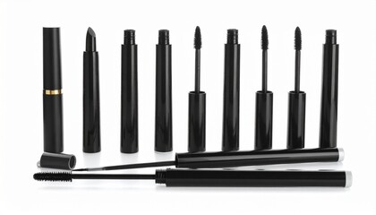 Makeup pencils and neutral eyeshadow palette on white surface for editorial beauty photography cosmetic decor and poetic transformation-themed visuals