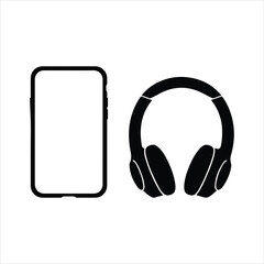 Minimalist smartphone outline and headphones icon for mobile audio technology