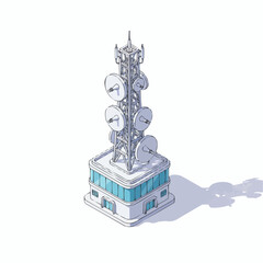Communication Tower Isometric 3D Vector Futuristic Architecture