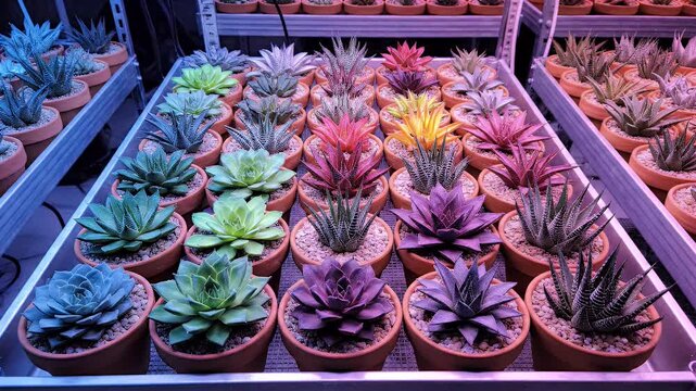 Colorful Succulents in Pots on Display in a Botanical Shop