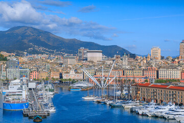 Genoa cityscape in Italy: view of Old Port.