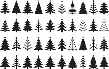 Fototapeta premium Black Christmas Icon Set, Holiday Vector Elements, Festive Silhouette Design
