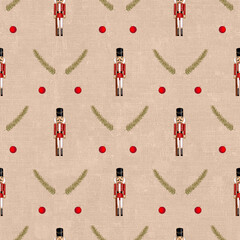 Nutcracker Christmas Pattern on Beige Background