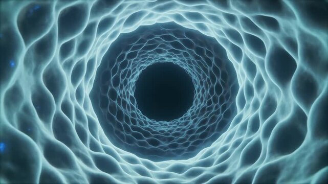 An abstract depiction of a peroxisomal tunnel where catalase enzymes neutralize harmful hydrogen peroxide molecules