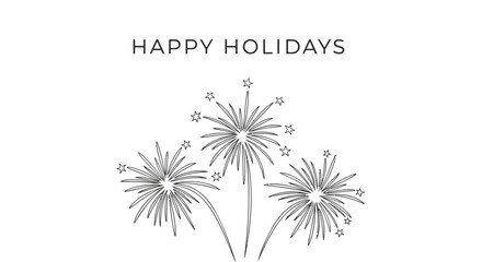 Obraz premium Simple line art happy holidays greeting card with fireworks and stars illustration