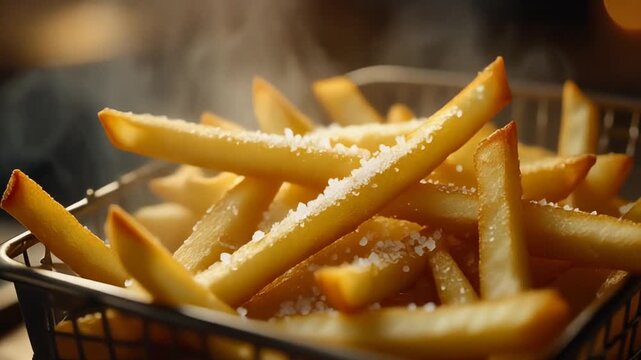 Indulge in the ultimate comfort food experience captured in this stunning high-resolution image of perfectly prepared French fries. These golden, crispy potato sticks are an absolute feast for the eye