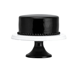  Elegant Black Cake on Cake Stand – Minimal Dessert Presentation PNG