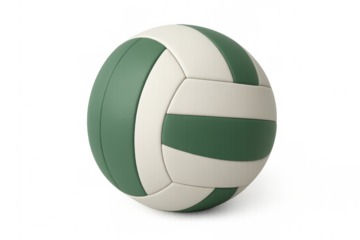 Volleyball ball standing on a transparent background, green and white panels, professional sports equipment