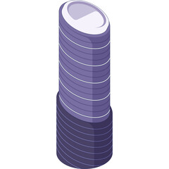 Modern Skyscraper Building with Purple and White Tones and a Transparent Background Pixel Art Style