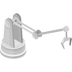 Monochromatic Isometric Robotic Arm with Claw on Transparent Background Robotic Technology Industrial Automation Manufacturing Equipment