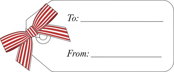 Gift tag with red and white striped bow for holiday gifts