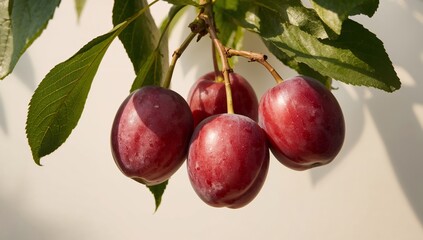 Fruits of the Afternoon Sun, a Gentle Still Life with Red Orbs and Green Leaves.