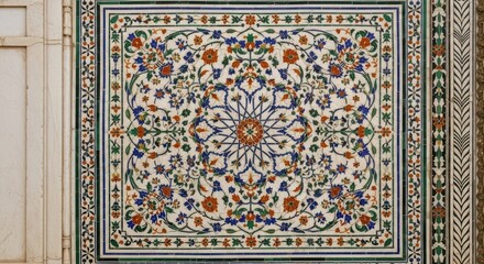 Obraz premium Intricate floral mosaic tile design with symmetrical patterns and vibrant colors