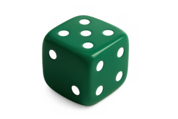 Green casino dice showing number five up, symbolizing luck, chance, game, gambling, and probability