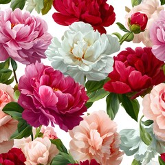 Vibrant Floral Pattern with Pink and Red Peonies on Soft Background