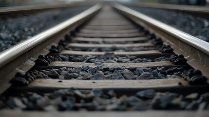 An endless journey awaits, as parallel tracks converge in the distance, inviting exploration and dreams of faraway destinations. Experience the allure of the railway.