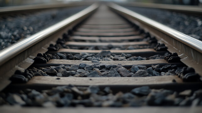 An endless journey awaits, as parallel tracks converge in the distance, inviting exploration and dreams of faraway destinations. Experience the allure of the railway.