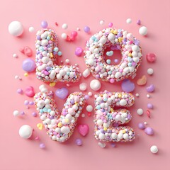 Colorful Candy Alphabet Love Letters on Pink Background