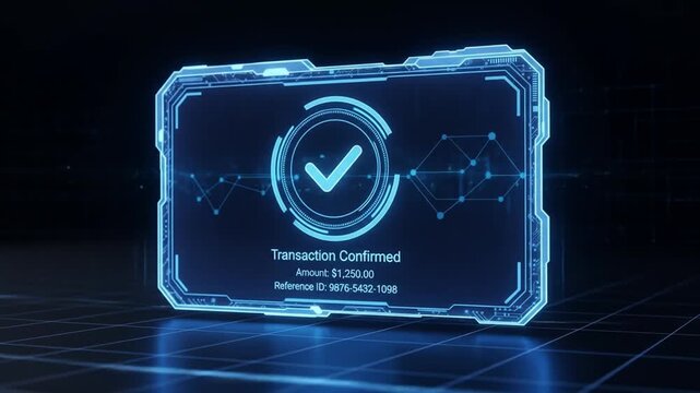 Futuristic Digital Transaction Confirmation Display with Holographic Elements
