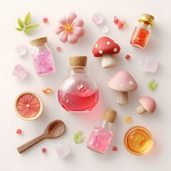 Colorful Arrangement of Natural Ingredients in Glass Containers