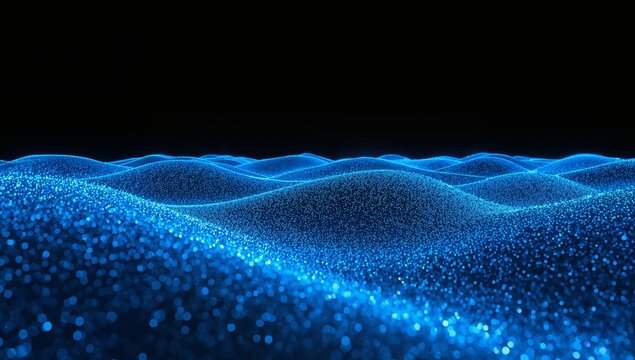 Glimmering Blue Ridges on Dark Surface, Abstract Landscape Composition.