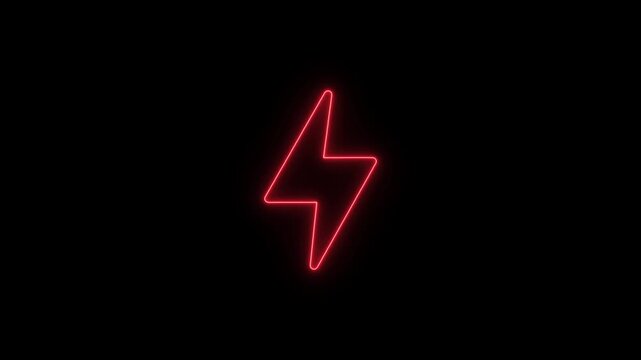 Energy neon electricity lighting bolt sign icon. neon battery charging icon animation. neon bolt icon on a black background