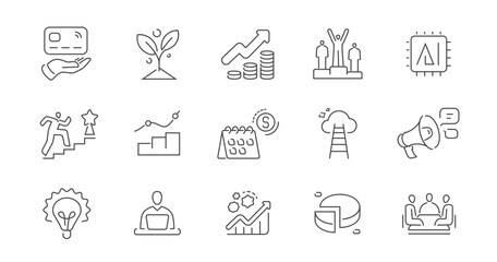 Business concept, thin line web icon set. Success, finance, commerce, office work symbols. Outline icons collection