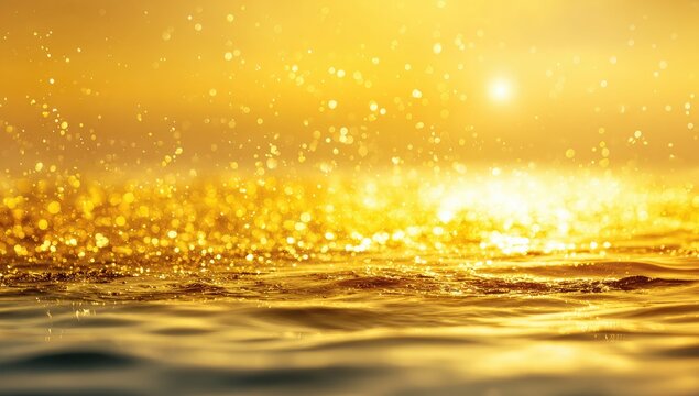Golden water surface with shimmering splashes - Powered by Adobe