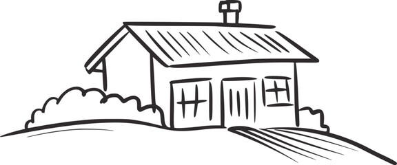 Naklejka premium Sketchy house with chimney and garden drawing