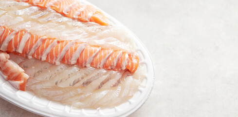 Fresh salmon sashimi and white fish sashimi