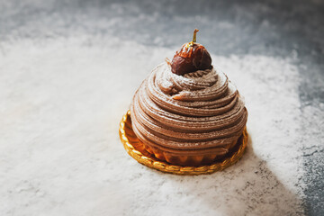 Mont Blanc cake on a plate