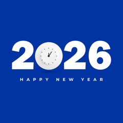 Happy New Year 2026 Clock Illustration
