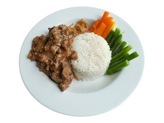 Sizzling Beef Stroganoff Served with Steamed Rice and Vegetables
