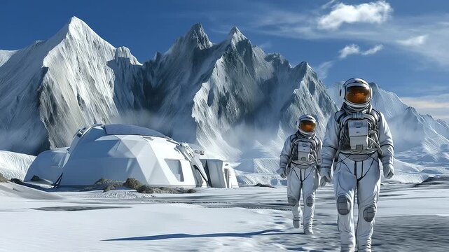 Venus colony outpost acid-resistant domes, explorers suiting up, harsh beauty, photorealistic captured by a inner planet settler artist.