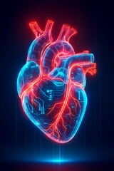 Digital human brain-heart connection visualized through holographic data streams
