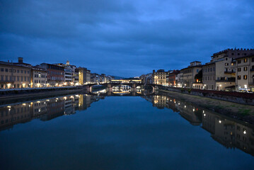 Florence city views. Marble Dome, Details of Statues and Buildings. Arno River. Ponte Vecchio.