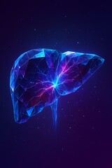 Futuristic liver made of crystalline structures and fiber optic energy veins.