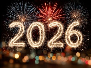 Bright 2026 Firework Display over Night Bokeh.