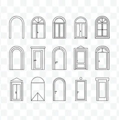 Architectural Door and Arch Line Icons Set