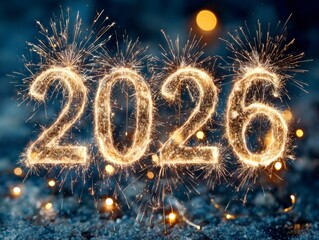 2026 Sparkler Fireworks Celebration on Bokeh Background.