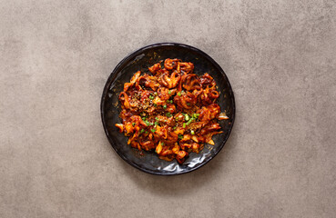 Stir fried spicy vegetable octopus 